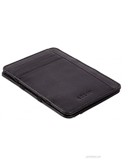 AULIV Card Holder Leather Magic Wallet RFID Blocking Slim Minimalist Front Pocket Credit Card Case for Men Women Black