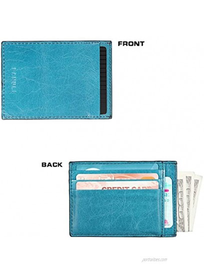 Banuce Top Grain Leather Card Holder for Women Men Unisex ID Credit Card Case Slim Card Wallet Blue