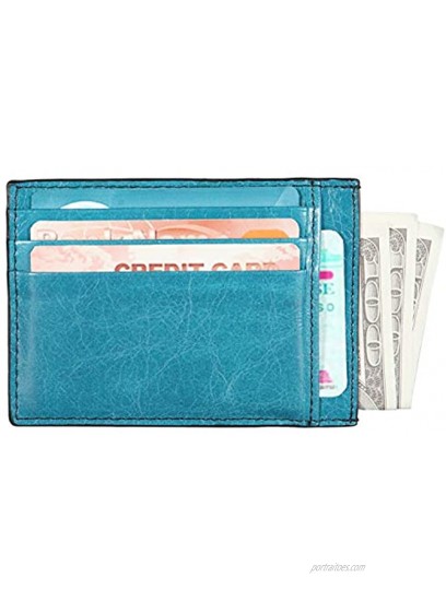 Banuce Top Grain Leather Card Holder for Women Men Unisex ID Credit Card Case Slim Card Wallet Blue