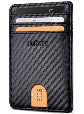 Buffway Mens Slim Wallet Minimalist Thin Front Pocket Leather Credit Card Holder with RFID Blocking for Work Travel