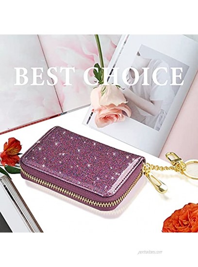 Credit Card Holder for Women Small Leather Accordion Card Case Wallet RFID Blocking Glitter Purple