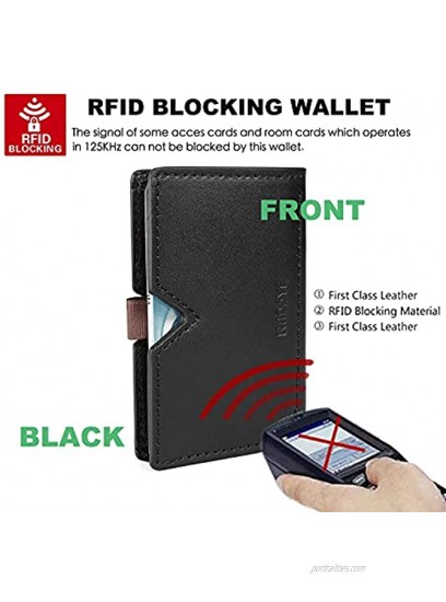 Credit Card Wallet Genuine Leather Card Case Minimalist Wallet RFID Blocking Pocket Credit Card Holder for Women & Men BLCAK+BLACK