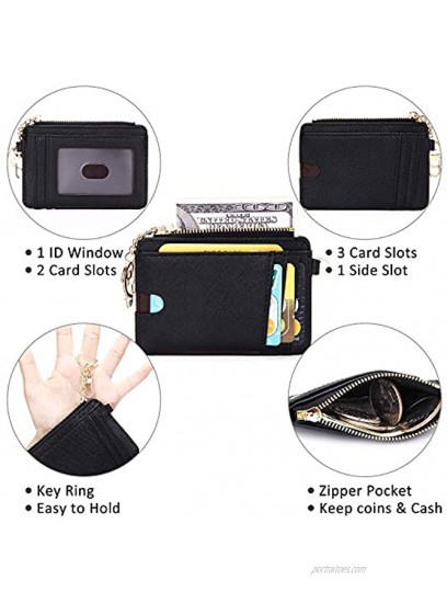 FEITH&FELLY Women Credit Card Holder with Keychain Slim Minimalist Front Pocket Wallet RFID Blocking