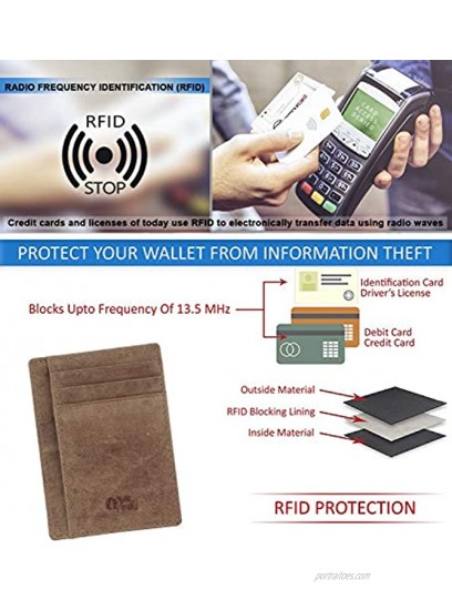 Front Pocket Credit Card Wallet RFID Blocking Genuine Leather Minimalist Card Holder For Men & Women