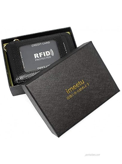 imeetu RFID Credit Card Holder Leather Zipper Card Case Wallet with Removable Keychain