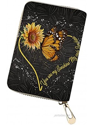 Jiueut Sunflower Butterfly Zipper Credit Card Holder Wallet for Women,PU Leather Credit Card Case Protector 18 Slot