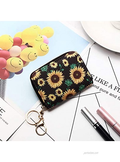 KUKOO Credit Card Holder Case for Women RFID Small Printed Zip Around Card Wallet