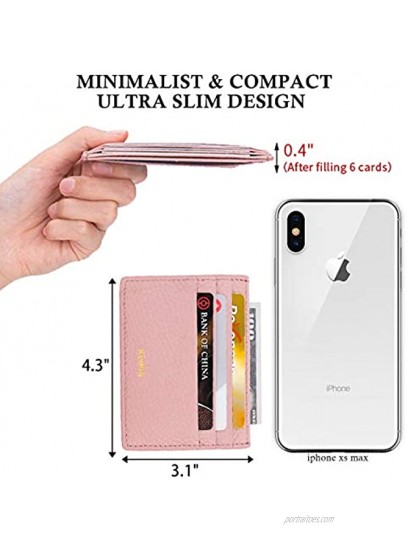 Leather Credit Card Holder Slim RFID Blocking Card Case Wallets Minimalist Front Pocket for Women Men Pink…