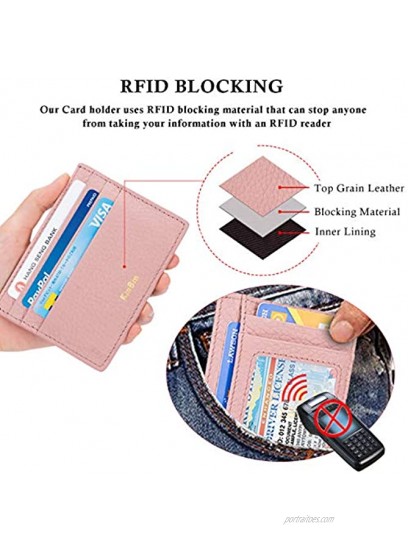 Leather Credit Card Holder Slim RFID Blocking Card Case Wallets Minimalist Front Pocket for Women Men Pink…