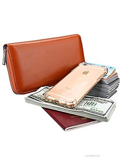 Noedy Large Capacity Credit Card Holder RFID Blocking for Women Genuine Leather Multi Card Cases Wallet Brown
