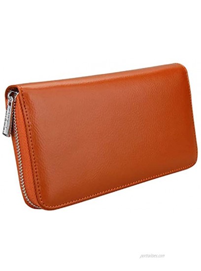 Noedy Large Capacity Credit Card Holder RFID Blocking for Women Genuine Leather Multi Card Cases Wallet Brown
