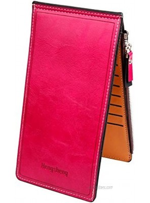 Noedy Womens Thin Multi Card Case Organizer Wallet with Zipper Pocket Rose Red