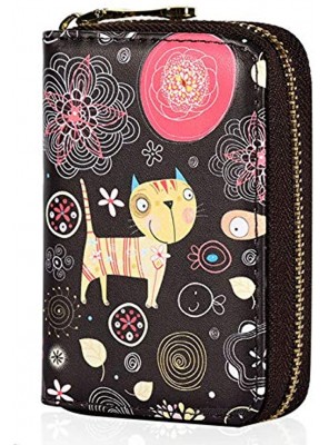 RFID Credit Card Holder Case Leather Cute Printed Zipper Card Case Wallet for Women Girls
