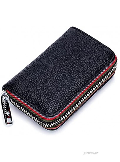 RFID Credit Card Holder For Women Men Zipper Leather Card Wallet SmallBlack