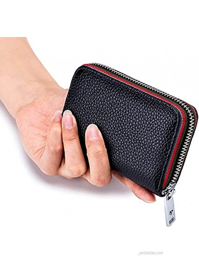 RFID Credit Card Holder For Women Men Zipper Leather Card Wallet SmallBlack