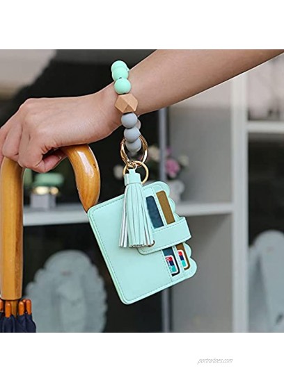 Silicone Beaded Bracelet Keychain with Tassel for Women Holder for ID Card