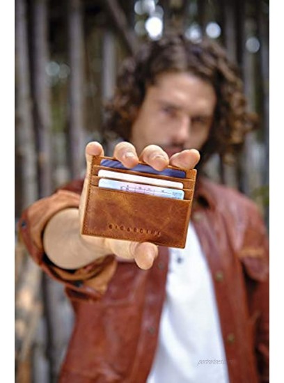 Slim Wallet Vintage Genuine Leather Card Holder Minimalist RFID Blocking Credit Card Case for Men and Women by Bigardini Brown