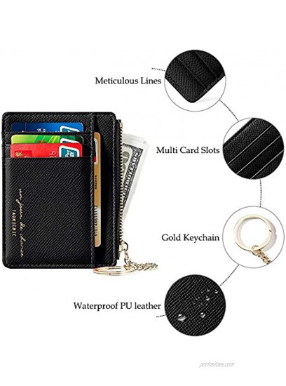 SUNICETY Slim Credit Card Holder Zipper Front Pocket Wallets Keychain for Womens
