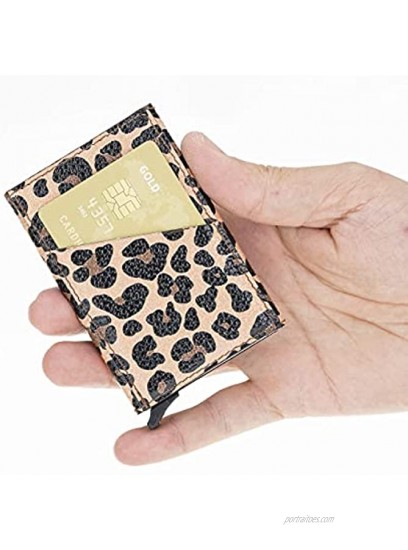 Women Card Holder Pop Up Wallet RFID Blocking Minimalist Wallets Leather Slim Credit card holder Automatic smart wallets for Women Leopard