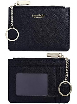 Women RFID Blocking Keychain Wallet Slim Card Case Holder Zip ID Case Wallet Small Leather Wallet Coin Purse Pocket Wallet Black