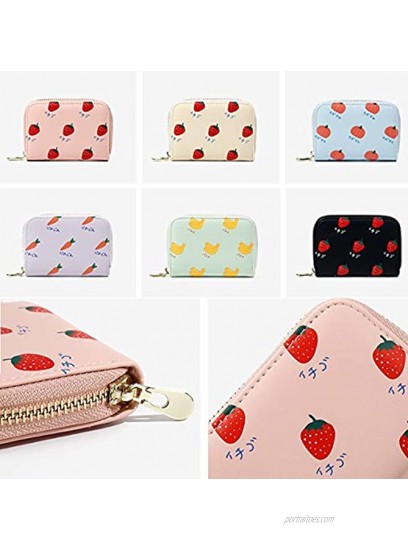 YIANO Accordion Credit Card Holder Zip Around Cute Printed Synthetic Leather Card Wallet Strawberry Pattern Pink Color