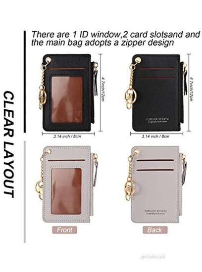 2 Pieces Women Slim Faux Leather Card Case Small Minimalist Wallet Card Case Holder Coin Purse Mini Wallet with Keychain Black Light Gray