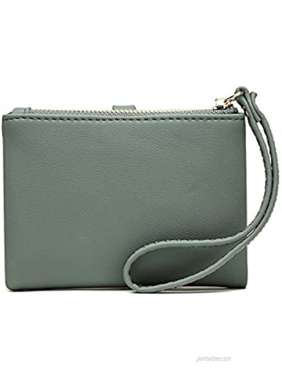 Belsmi Women's Small Compact PU Leather Slim Wallet Lady Purse Zipper Pocket Card Organizer Bifold Wallets Style 4 Pink