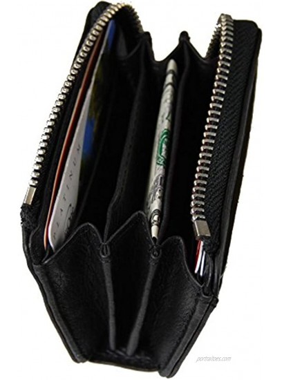 Castello Italian Soft Compact Leather Zip Up Cardholder Wallet with RFID