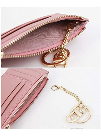 Genuine Leather Card Case Holder Pocket Keychain Wallet Coin Purse for Women Girls