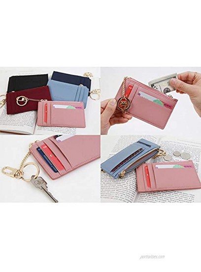 Genuine Leather Card Case Holder Pocket Keychain Wallet Coin Purse for Women Girls