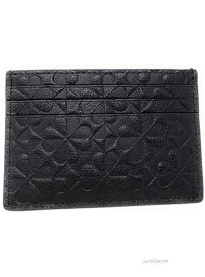 Kate Spade Small Card Holder Wallet Lucky Clover Embossed Black