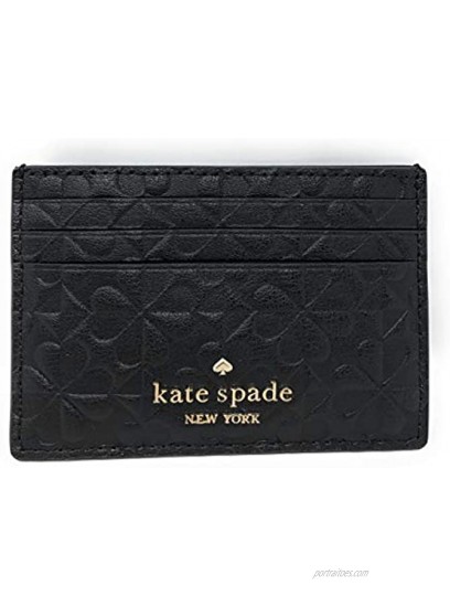 Kate Spade Small Card Holder Wallet Lucky Clover Embossed Black