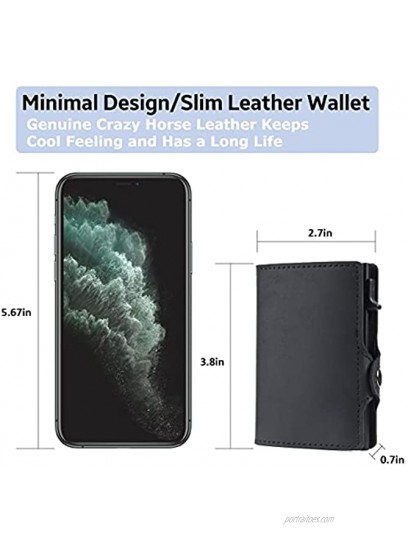 Moo Shiner Airtag Wallet Genuine Leather Credit Card Money Holder AirTag Cover Air Tag Case Automatic Pop Up Wallet Aluminum Slim Pocket Bifold Black