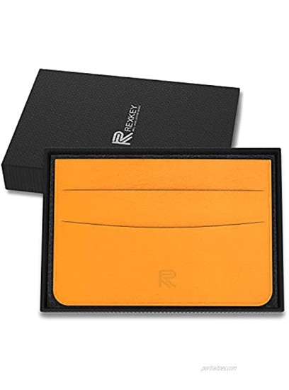 REXKEY Wallets for Men Orange Slim Leather Mens Card Holder Front Pocket Wallet RFID Blocking