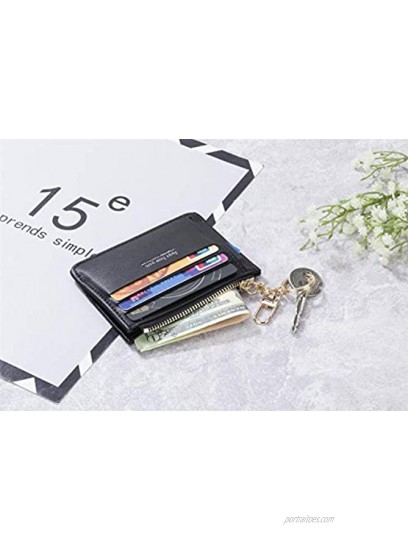 Small Wallets for Women Slim Pocket Wallet Lady Mini Purse Leather Card Case Short Wallet with Keychain A-Black