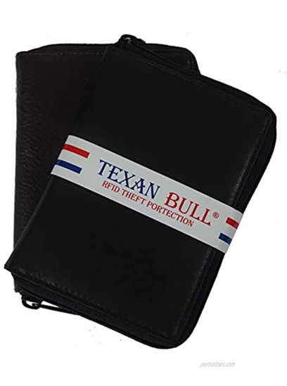 Texan Bull Genuine Leather Zippered Credit Card Wallet Organizer for Womens