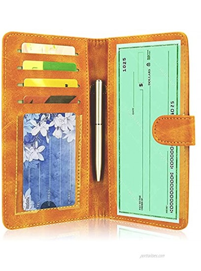ACdream Checkbook Cover Leather RFID Blocking Check Book Wallet Protective Premium Business and Personal Duplicate Checks Holder with Credit Card Slots for Women Men