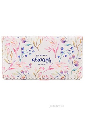 Checkbook Cover for Women & Men I Am With You Always Christian White Floral Wallet Faux Leather Checkbook Cover for Duplicate Checks & Credit Cards – Mathew 28:20