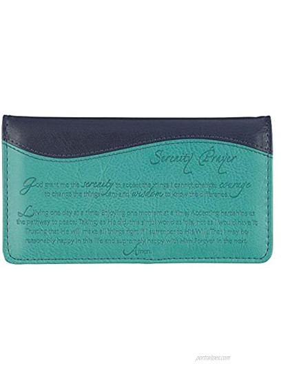 Checkbook Cover for Women & Men “Serenity Prayer” Christian Turquoise and Navy Wallet Faux Leather Christian Checkbook Cover for Duplicate Checks & Credit Cards