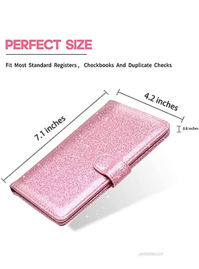 Checkbook Cover2021Edition- Leather Standard Register Checkbook Case With Magnetic Closure- MCmolis Check Book Cover Holder Wallet for Women-Glitter Pink