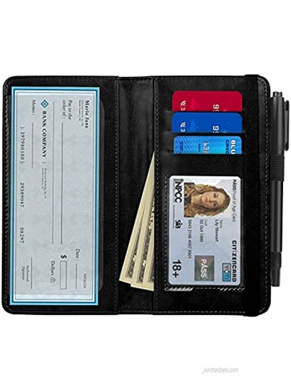 CoBak Checkbook Cover Premium Leather Check Book Holder Wallet with RFID Blocking Function for Men and Women,Black