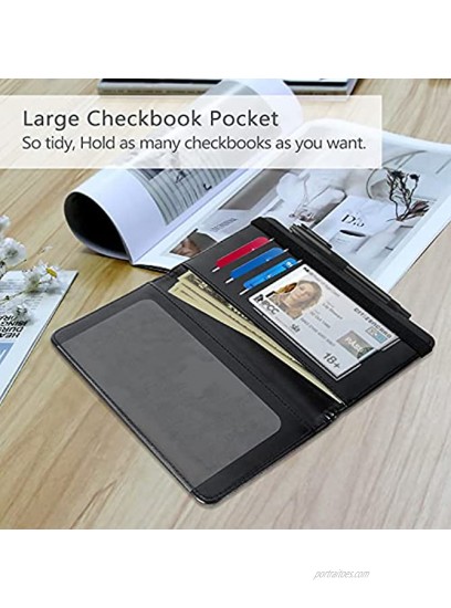 CoBak Checkbook Cover Premium Leather Check Book Holder Wallet with RFID Blocking Function for Men and Women,Black