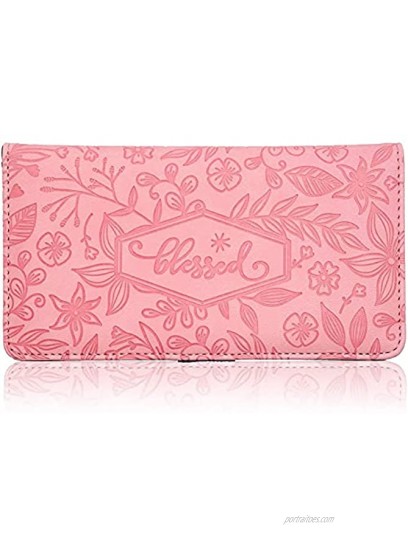 Floral Checkbook Cover for Women Card Holder Wallet for Checks & Credit Cards RFID Blocking Pink