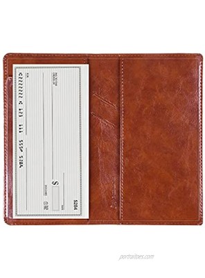 Leather Checkbook Cover with Pen Holder and Built-in Divider Basic Checkbook Holder Case for Men&Women Tan