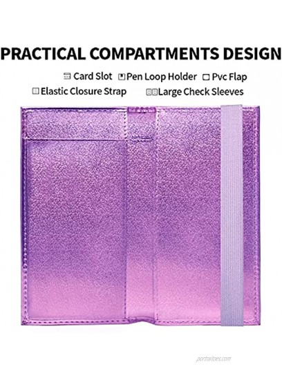 LLi Cufite Glitter Leather Checkbook Cover for Personal Top Stub & Side Tear Registers Duplicate Checks with Plastic Insert Flap Card Slot Strap Closure RFID Blocking Bling Bling