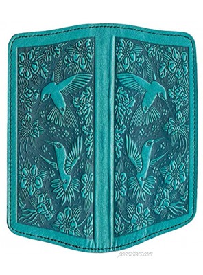 Oberon Design Hummingbirds Embossed Genuine Leather Checkbook Cover 3.5x6.5 Inches Teal