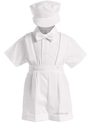 4-Piece Christening Baptism Suspender Short Set Black or White Cap Bowtie