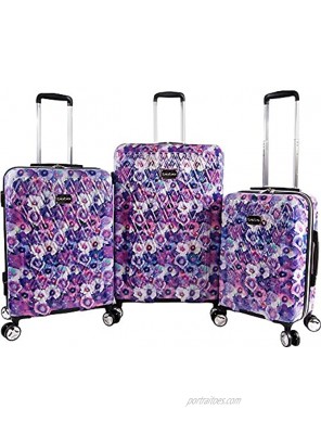 BEBE Women's Gia 3pc Suitcase Set with Spinner Wheels Purple Pansies One Size