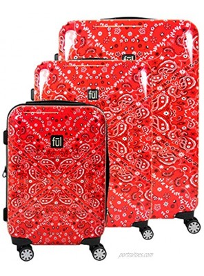 Concept One Printed Hardside Luggage with Spinner Wheels Red 3 Piece Set