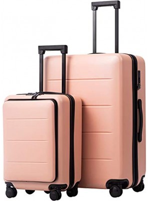 COOLIFE Luggage Suitcase Piece Set Carry On ABS+PC Spinner Trolley with pocket Compartmnet Weekend Bag Sakura pink 2-piece Set